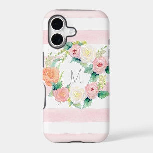 Striped Simple Modern Watercolor Floral Roses