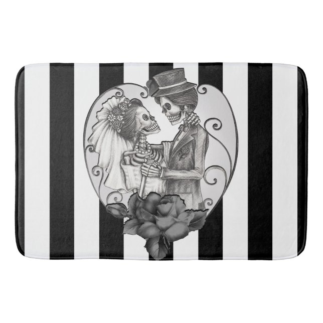 Striped Skeleton Love Couple Marriage Dance Bath Mat (Front)