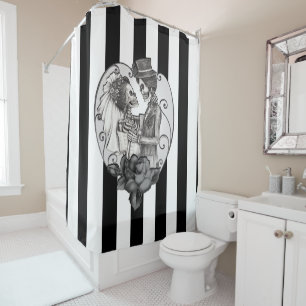 Striped Skeleton Love Couple Marriage Dance Shower Curtain