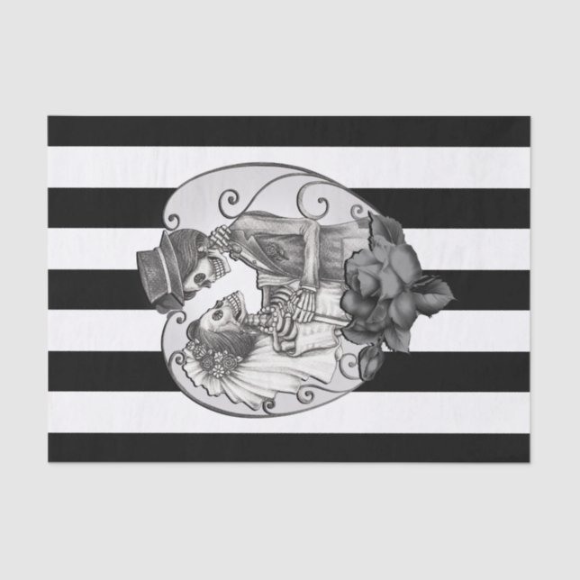 Striped Skeleton Love Couple Marriage Dance Tissue Paper (Front)