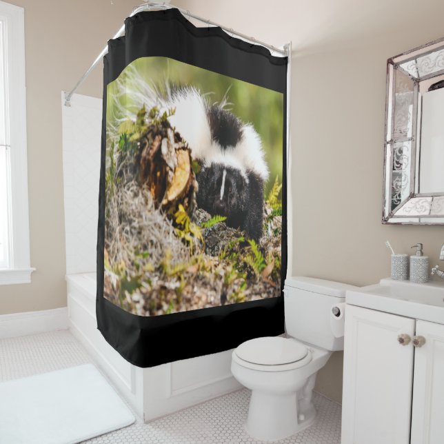 Striped Skunk Fern Log Shower Curtain (In Situ)