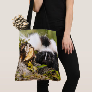 Striped Skunk Fern Log Tote Bag