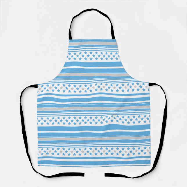 Striped sky blue pattern with stars apron (Front)