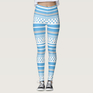 Striped sky blue pattern with stars leggings