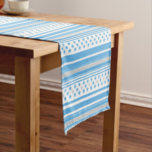 Striped sky blue pattern with stars short table runner