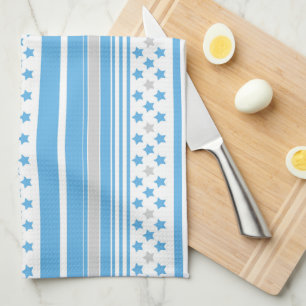 Striped sky blue pattern with stars tea towel