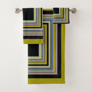 Striped Square Classic Grey Olive Pattern Bath Towel Set