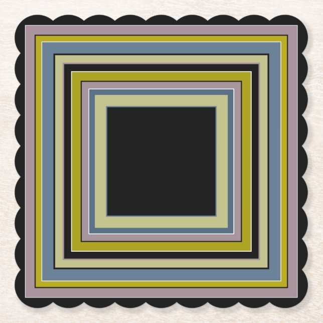 Striped Square Classic Grey Olive Pattern Paper Coaster (Front)