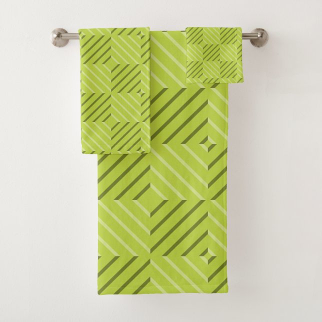 Striped Square - Monochrome Lime Tones - Towel Set (Insitu)