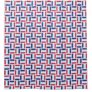 Striped Square Pattern - Blue and Red Shower Curtain