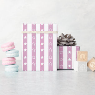 Striped Star Pattern Pink Wrapping Paper Roll