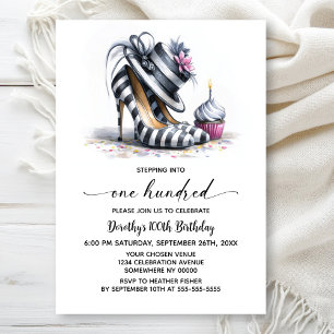 Striped Stiletto Shoes 100th Birthday Invitation