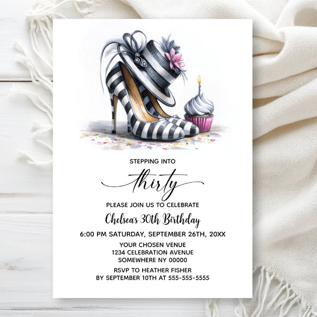 Striped Stiletto Shoes 30th Birthday Invitation (Creator Uploaded)