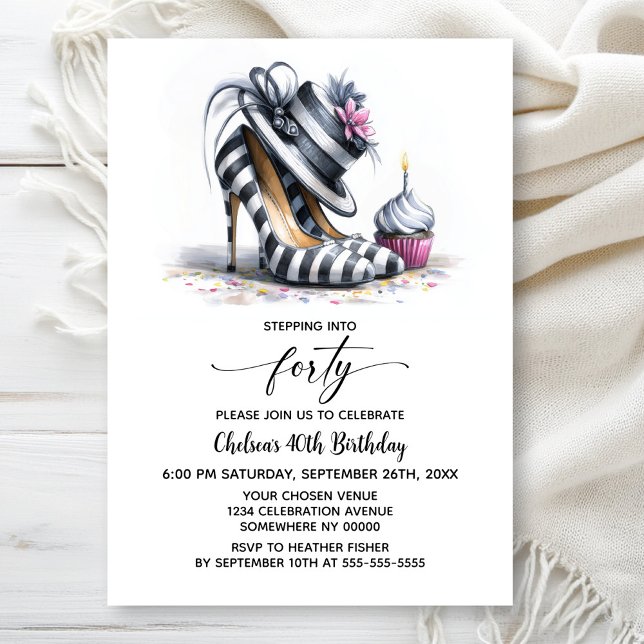 Striped Stiletto Shoes 40th Birthday Invitation (Creator Uploaded)