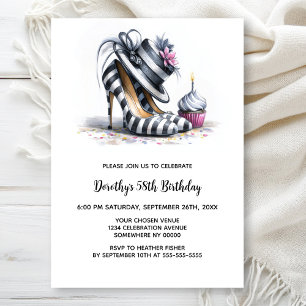 Striped Stiletto Shoes Birthday Party Invitation