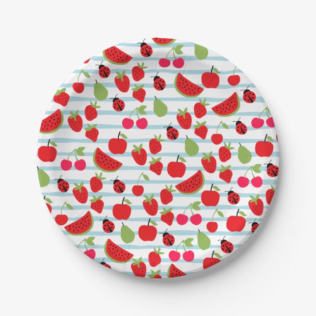 Striped Summer Fruit Paper Plates (Front)