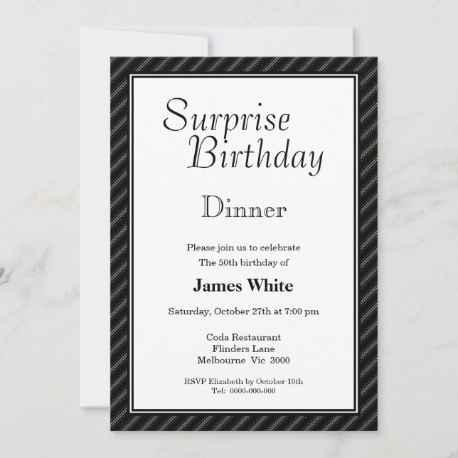 Striped Surprise 50th Birthday Dinner Invitation (Front)