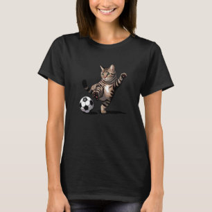 Striped Tabby Cat Kicking Soccer Ball Funny Cat Lo T-Shirt