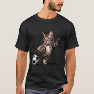 Striped Tabby Cat Kicking Soccer Ll Funny Cat Love T-Shirt
