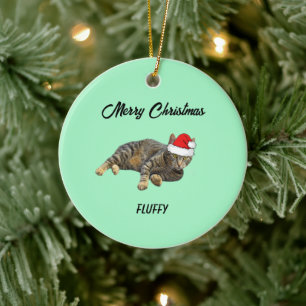  Striped Tabby Cat with Santa Hat   Ceramic Tree Decoration