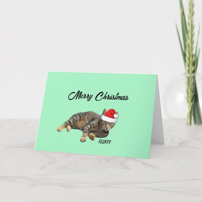  Striped Tabby Cat with Santa Hat   Holiday Card (Front)