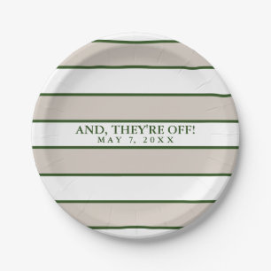 Striped Taupe/Hunter Green Personalised Paper Plate