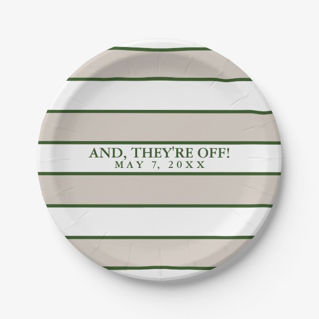 Striped Taupe/Hunter Green Personalised Paper Plate (Front)