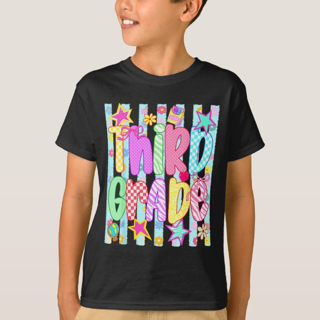 Striped teacher preppy 3rd third grade back to T-Shirt (Front)