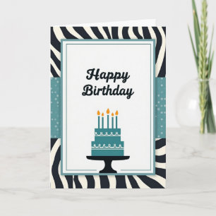 Striped Teal Cake Party Card