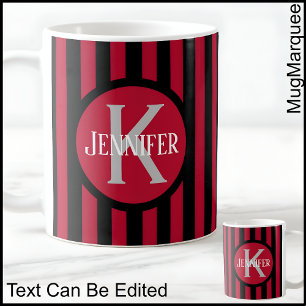 Striped Template Red C81 Long Name Initial Coffee Mug