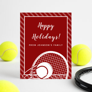 Striped Tennis Theme Christmas Player Greeting Fun Holiday Card