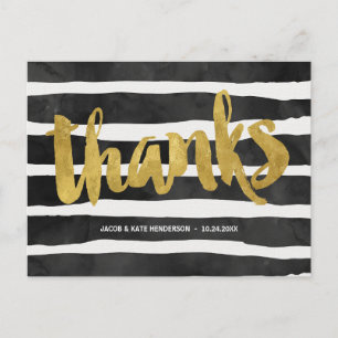 Striped Thanks   Faux Gold Foil Thank You Postcard