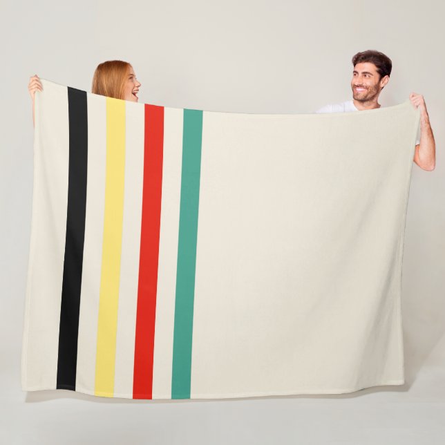 Striped Throw Off White Green Red Black Yellow Fleece Blanket (In Situ)