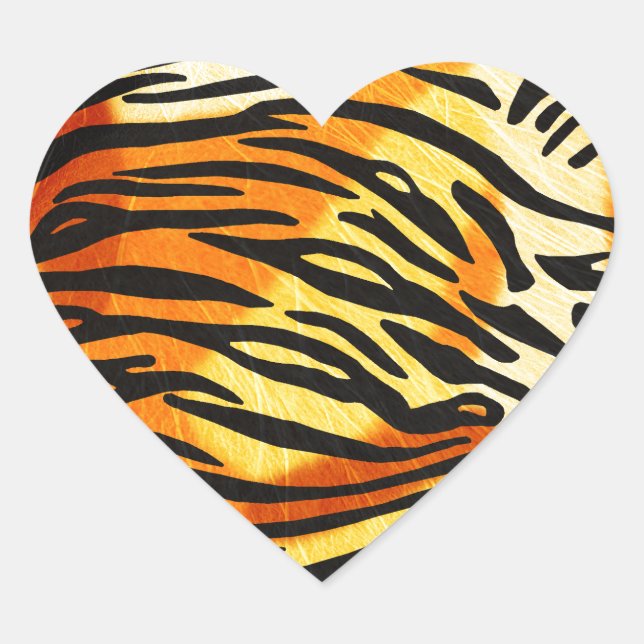 Striped Tiger Fur Animal Print Pattern Heart Sticker (Front)