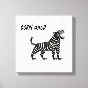Striped Tiger Illustration – Minimalist Folk Anima Canvas Print