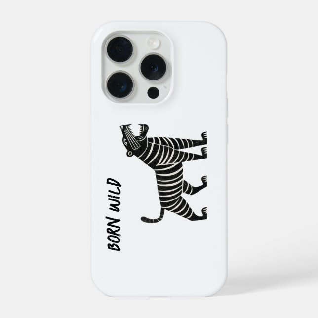 Striped Tiger Illustration – Minimalist Folk Anima iPhone Case (Back)