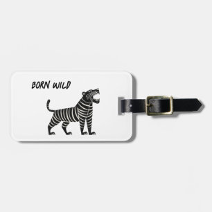 Striped Tiger Illustration – Minimalist Folk Anima Luggage Tag