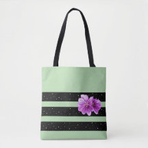 Striped Tote Bag with Purple Flower Accent