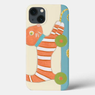 Striped Toy Cat with Ball of String iPhone 13 Case
