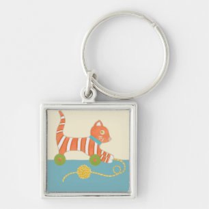 Striped Toy Cat with Ball of String Key Ring