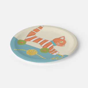 Striped Toy Cat with Ball of String Paper Plate