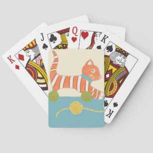 Striped Toy Cat with Ball of String Playing Cards