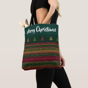 Striped Tree Border Plaid Pattern Tote Bag