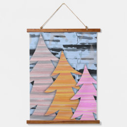 Striped Trees Winter Landscape Scene Hanging Tapestry