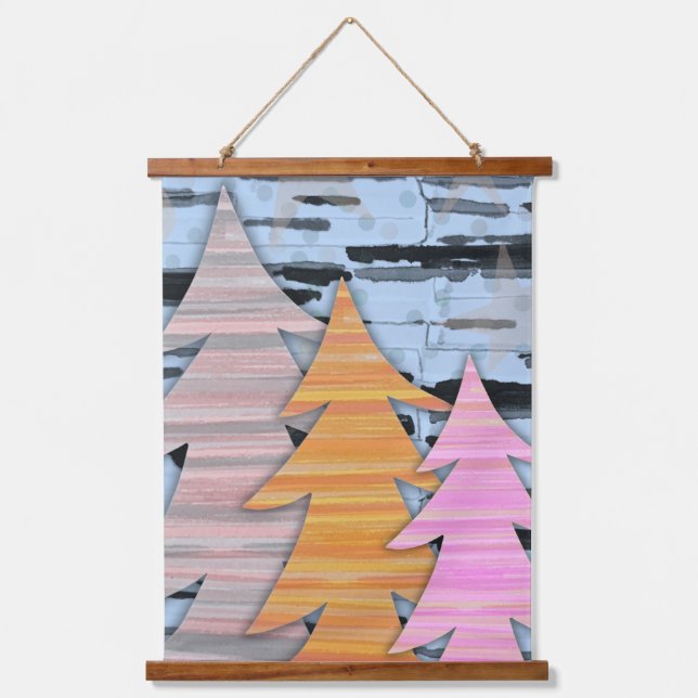 Striped Trees Winter Landscape Scene  Hanging Tapestry (Front)