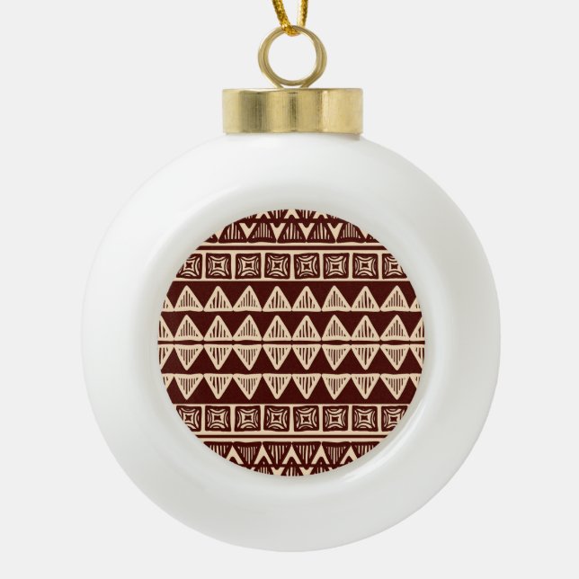 Striped Tribal: Ornamental Artwork. Ceramic Ball Christmas Ornament (Front)