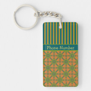 Striped Tribal Rust, Green, Teal Acrylic Keychain