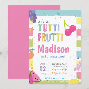 Striped Tutti Fruitti Birthday Invitation