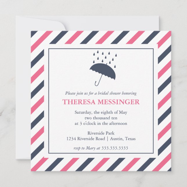 Striped Umbrella Bridal Shower Invitation (Front)