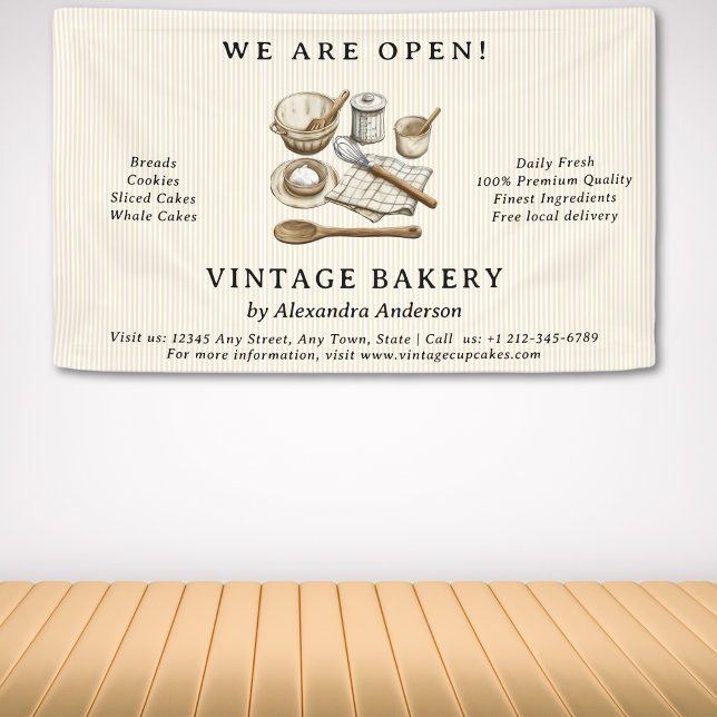 Striped Vintage Cooking Utensils Bakery Banner (Striped Vintage Cooking Utensils Bakery Banner)
